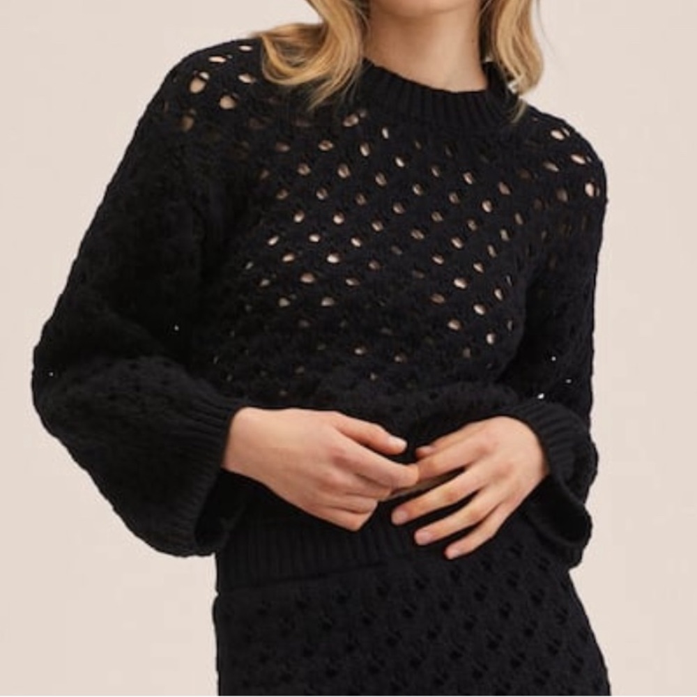 Mango Black Openwork Cable Knit Sweater, sz M